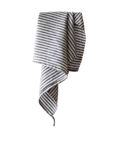 Striped European flax linen kitchen towel hanging