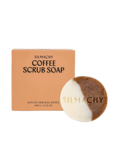 natural handmade coffee scrub soap bar with exfoliating grounds by Silmachy Latvia