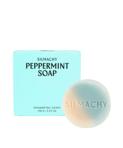 Handmade peppermint soap bar with blue clay, crafted in Latvia with natural oils and mineral-rich ingredients
